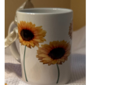 hand Designed 15 oz coffee cup with sunflowers  handmade Fall Mug